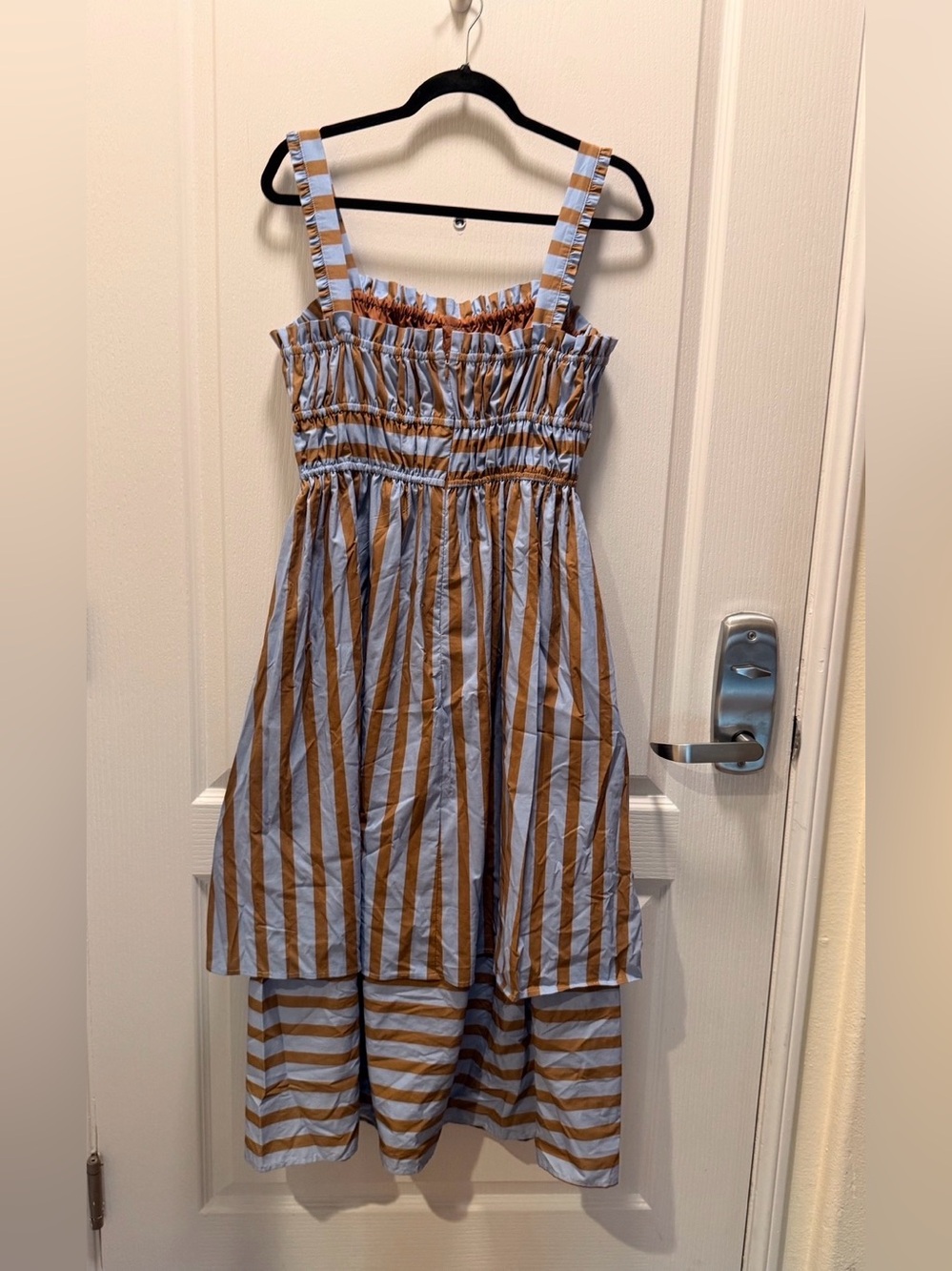 Arose Studio Seraphina Blue & Brown Striped Midi Dress Summer Size S NWOT - Picture 4 of 5